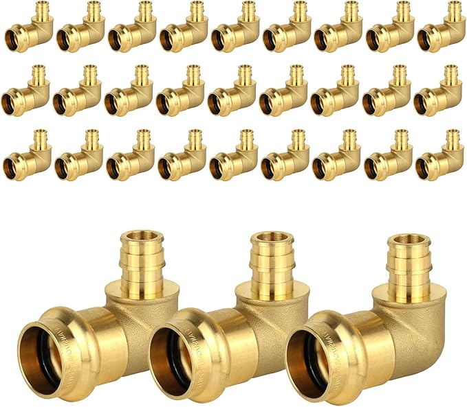 30-Pack HeSun Copper Press Fitting Elbow, 3/4" PRESS X 1/2" PEX-A F1960 Expansion Elbow, LF Brass