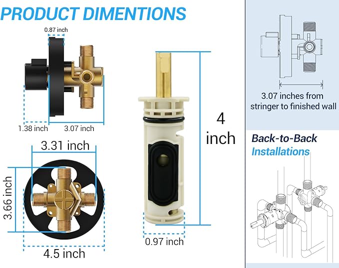 Enhanced 2510-WL Male Thread Compatible with Moen Posi temp Rough-In Mixing Valve with 1222 Pressure Balancing Cartridge,4-Port for Tub Shower Kit Plumbing,1/2 Inch IPS Connection,Heavy Duty Brass