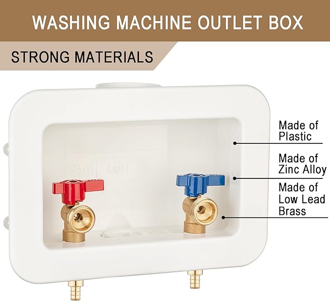 [1 Piece] Lingmfg Washing Machine Outlet Box 1/2 inch PEX-B Crimp with 2 inch Central Drain, Connect 3/4 inch Washing Machine Hoses LING -WMOB-WO-WHA-2
