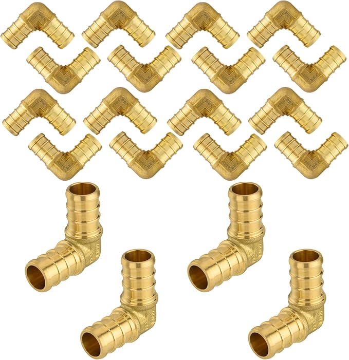 20-Pack HeSun PEX Fittings, 3/4"x3/4" Pex Elbow, Brass Crimp Fitting for Pex Pipes, ASTM F1807(PEX1807057-20)
