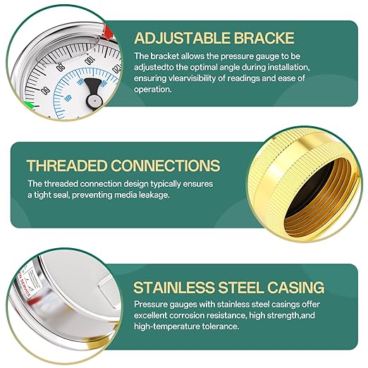 0-150PSI Stainless Steel Water Pressure Glycerin Filled Gauge, 2.5" Dial Size, 3/4" Brass Female Lower Mount, with Sealing Ring, Home Water Pressure Tester (with Range Mark Pointer)