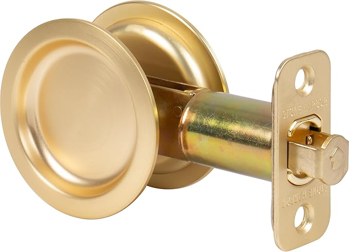 Stone Harbor Hardware Round Pocket Door Lock, Passage Function, 2-3/4" Backset, Satin Brass