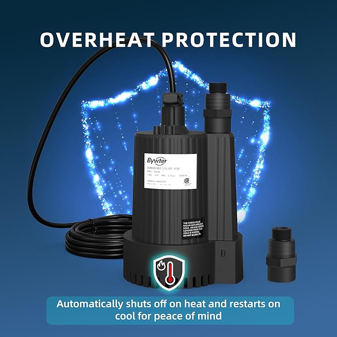 1/6 HP Submersible Water Pump, 1500 GPH Sump Pump with Thermoplastic Housing, 115V Portable Electric Water Pump with 10 Ft Cord for Basement, Yard, Boats and Pool Covers