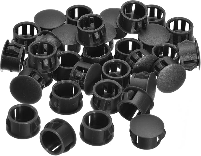 uxcell 15mm(19/32") Plastic Hole Plugs, 36Pcs Flush Type Panel Round Snap in Fastener Knockout Locking Plugs for Furniture Insert End Caps Panels, Black