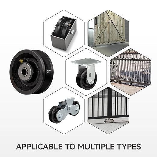 4" X 1.5" Sliding Gate Rollers, Cast Iron V Groove Wheel with Roller Bearing, Heavy Duty Metal Wheel-700 lbs Capacity per, Industrial Sliding Gate Wheels for Metal Gate, Black（4 Pack）