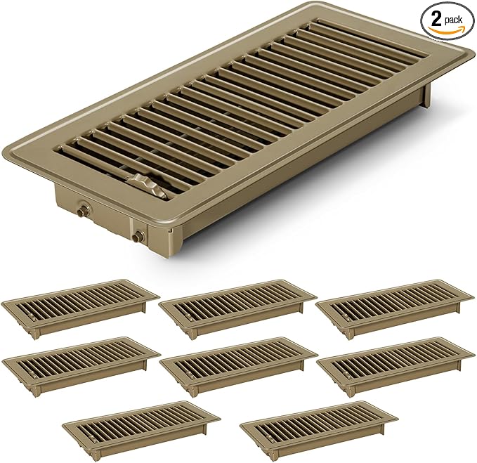2 PCS Floor Vents Floor Registers 4x10 inch, Heavy Duty Metal Heat Air Vent Covers 4 X 10 with Rust Proof Finish for Home Office Wall Floor Registers Grilles & Vents (2, Brown, 4x10 Inches)