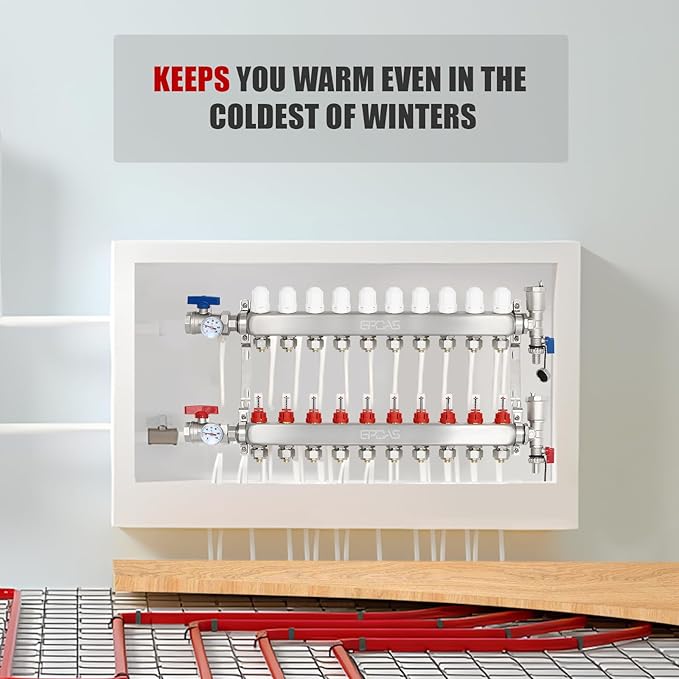 GCCSJ PEX Manifold Radiant Floor Heating Set Stainless Steel Heated Hydronic Heating (10 branch)