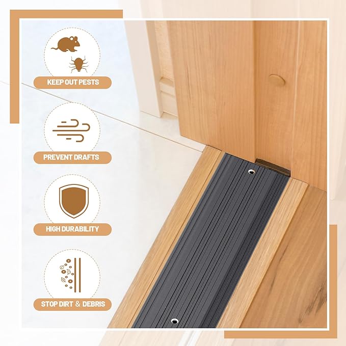 Tandefio 2 Pcs Door Saddle Threshold for Doorway Interior Sturdy Aluminum Commercial Fluted Saddle Door Threshold Durable and Sleek Doorway Entryway Access Draft Protection (4" X 1/2" X 36,Black)