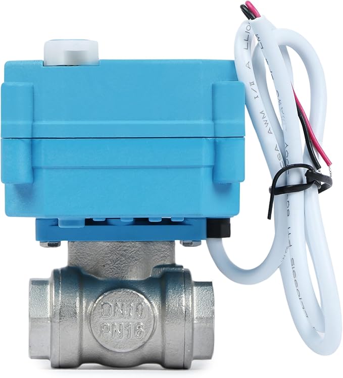 U.S. Solid 3/8" 3 Way Stainless Steel Motorized Ball Valve L Type AC/DC9-24V, Water Shutoff Valve with Manual Function, Standard Port