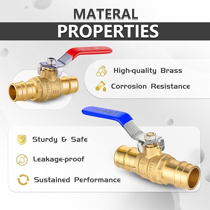 6-Pack Foskan 1" Brass PEX-A Full Port Ball Valve, Quarter Turn Shut-off Valve for PEX-A Tubing(Blue and Red)