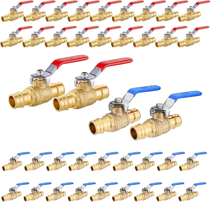 40-Pack Foskan 3/4" Brass PEX-A Full Port Ball Valve, Quarter Turn Shut-off Valve for PEX-A Tubing(Blue and Red)