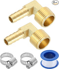 uxcell 2Pcs Brass Hose Barb Fittings, 3/8" x 1/2" NPT 90 Degree Elbow Hose Connectors with Hose Clamps for Water Fuel Gas Oil Transportation