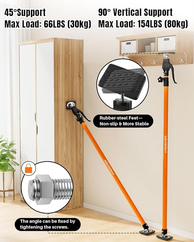 HOLOTHURIAN Cabinet Jack Support Pole, 49.2-114.2 inches Third Hand Tools Adjustable Support Pole, 3rd Hand Support System for Upper Cabinet Installation, 154 LB Capacity, 1-Pack