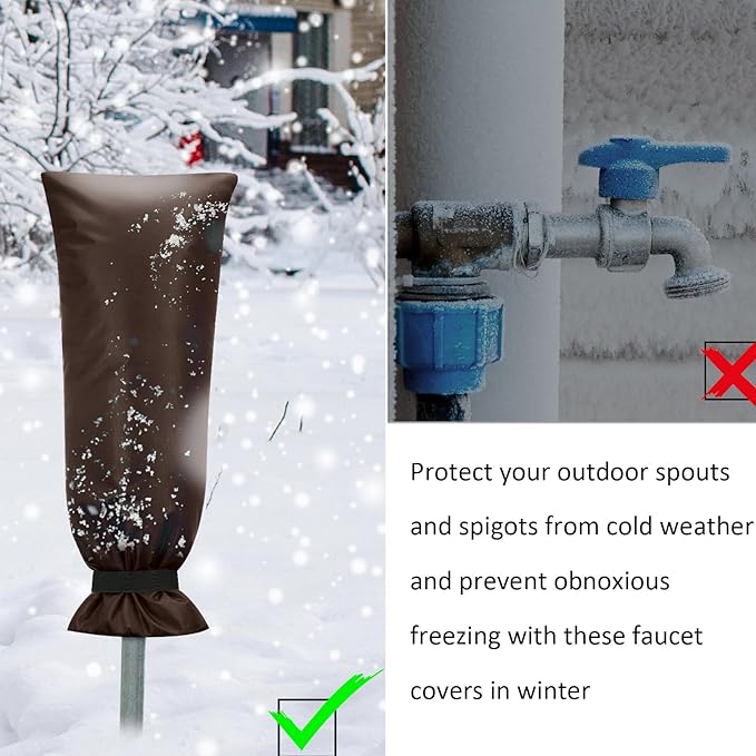 Frienda Outdoor Faucet Cover for Winter Freeze Protection 25'' x 10'' Winter Outside Large Backflow Preventer Insulation Spigot Hose Bib Cover for Garden Lawn Faucet Yard Hydrant(Khaki,2 Pieces)