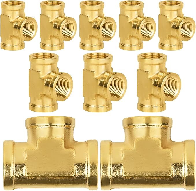 10-PCs HeSun Brass Pipe Fitting, 3/8" x 3/8" x 3/8" NPT Female Thread Tee