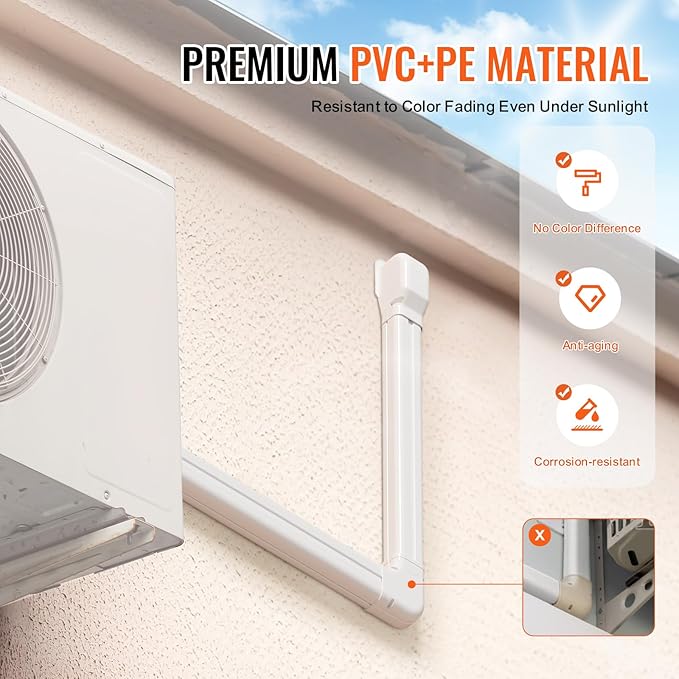VEVOR Mini Split Line Set Cover 3-inch W 7.4Ft L, PVC Decorative Pipe Line Cover for Air Conditioner with 2 Straight Ducts & Full Components Easy to Install, Paintable for Heat Pumps, White