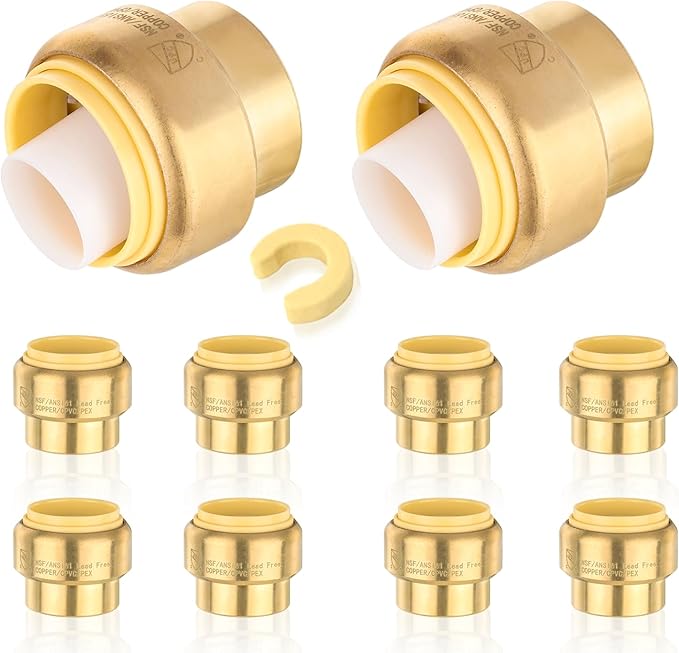 HeSun 10-Pack Pushfit Plug (End Cap), 1/2-Inch Push to Connect Plumbing Fittings with Disconnect Clip, Brass Push-fit Fittings for PEX, Copper, CPVC, PE-RT Pipes