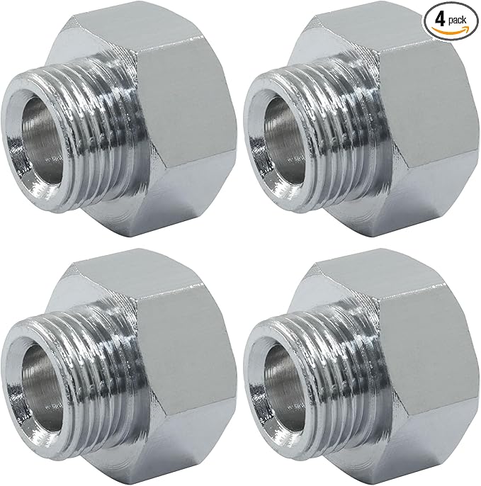 4 PCS Brass Water Line Adapter, 1/2" Female to 3/8" Male Pipe Fitting with Rubber Washer, Compression Connector for Bathroom Faucet Supply Hose