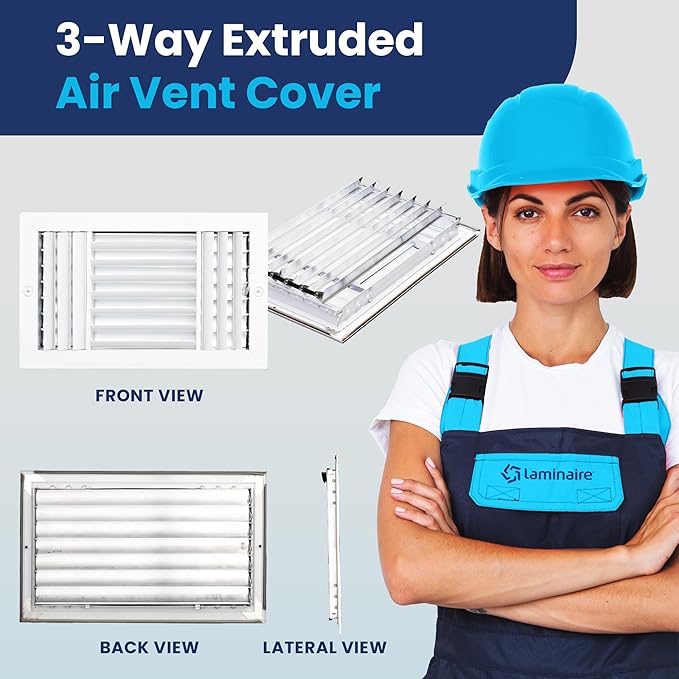 14x8 Inch (Duct Opening) Aluminum 3-Way Air Flow Vent – HVAC Vent Cover for Wall or Ceiling – Quiet HVAC Wall Register with Multi-Shutter Damper – Adjustable Curved Blade - Plastic Seal for Tight Fit