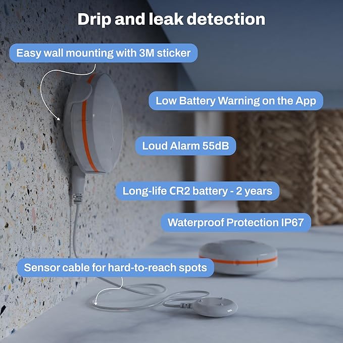 Smart Water Leak Detector (Gateway Not Included) - ZigBee 3.0 Sensor for Tuya & Smart Life, Compatible with Alexa/Google Home via Gateway, WiFi Sound Alarm Flood Sensor for Basement & Home Protection