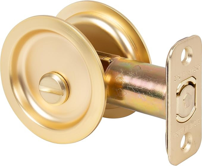 Stone Harbor Hardware Round Pocket Door Lock, Privacy Function, 2-3/8" Backset, Satin Brass