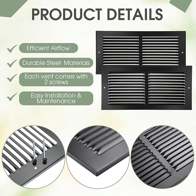 3 Pack 14x6 Inch Ceiling Vent Covers for Wall Heavy Duty Steel Return Air Register 2 Way Duct Opening Vents HVAC Sidewall Adjustable Flat Grille for Ceiling Home Office Bathroom Sidewall(Black)