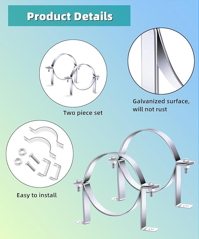 2 Pcs 6 Inch B-Vent Wall Strap,Fits for Adjustable Round Gas Vent Pipe Strap,Galvanized Rigid Split Ring Hanger (6 Inch)