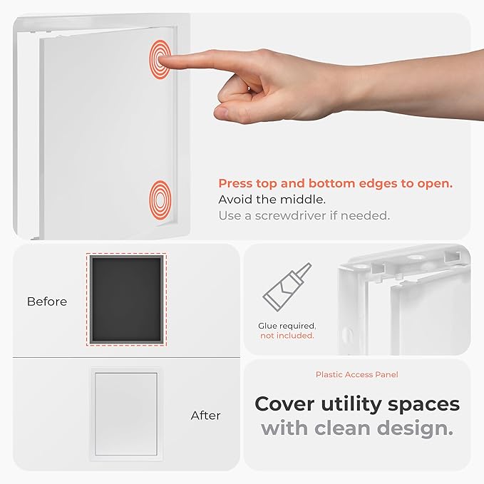 10x13 Inch White Access Panel – ABS Plastic Rectangular Wall & Ceiling Access Door for Plumbing Electrical HVAC – Easy Install Indoor Panel for Drywall Home Improvement and Maintenance