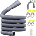 16-FT Universal Washing Machine Drain Hose Kit – Extra-Long Flexible Corrugated Extension for Washer/Dishwasher/Dehumidifier | 7-Piece Set: U-Bend Bracket, 4 Stainless Clamps + Adapter