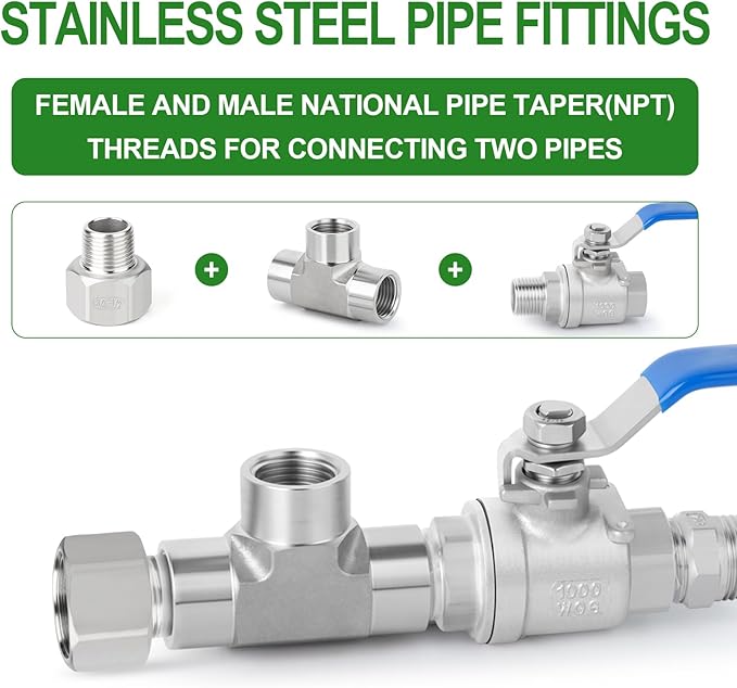 TAISHER 5PCS 304 Stainless Steel Pipe Fitting, Reducer Adapter, 1/2" NPT Male x 3/4" NPT Female