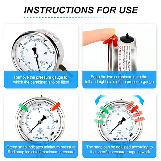 MEANLIN MEASURE 0~300Psi Liquid Filled Pressure Gauge 1/4" NPT 2.5" FACE DIAL Stainless Steel Glycerin Filled WOG Water Oil Air Lower Mount (with 2PCS Snaps)