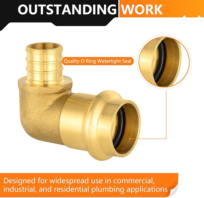 10-Pack HeSun Copper Press Fitting Elbow, 3/4" PRESS X 3/4" PEX F1807 Crimp Elbow, LF Brass