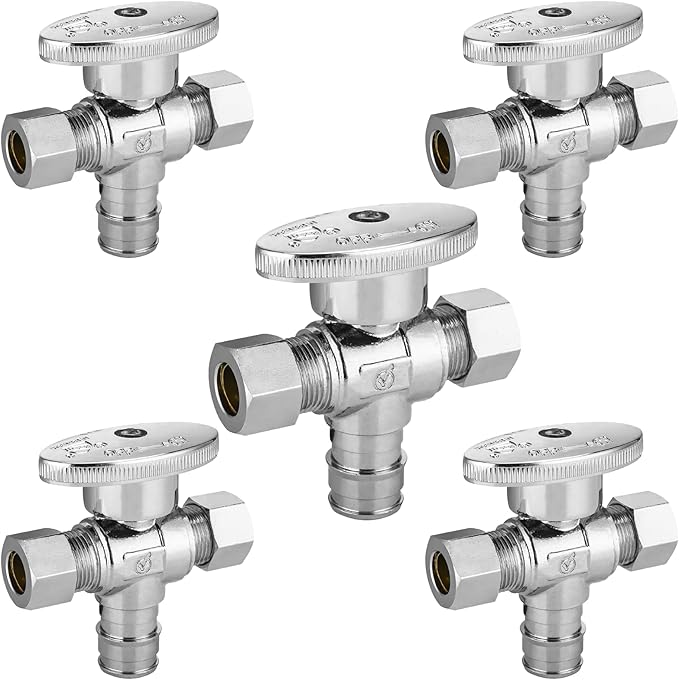 5-PCs HeSun Dual Compression Outlet Angle Stop Valve, 1/2" PEX-A Expansion x 3/8" OD Comp x 3/8" OD Comp, 1/4-Turn Shut Off Valve for Bathroom, ASTM F1960(VALVE128-5)
