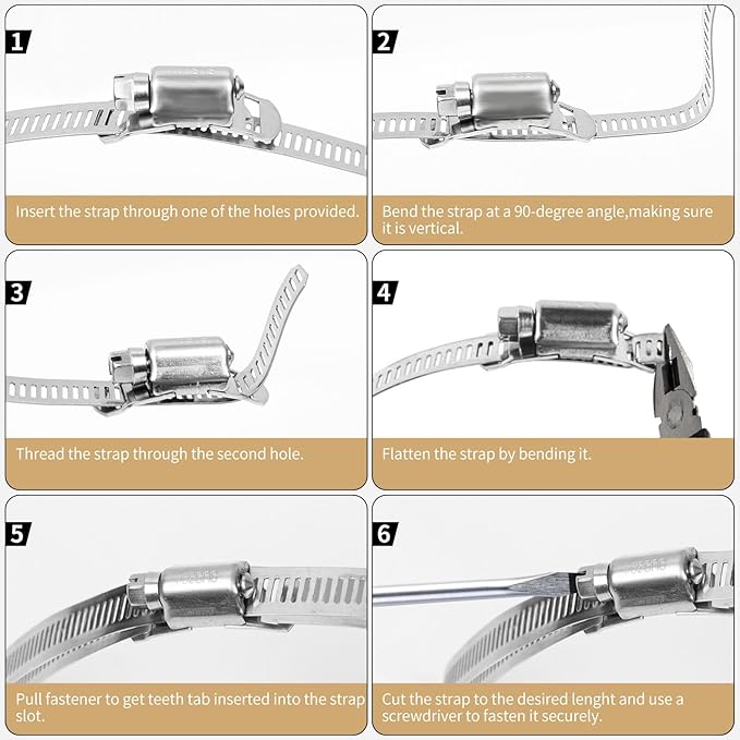 304 Stainless Steel Hose Clamps - For DIY,Cut-To-Fit 11.5 FT Metal Strap + 10 Stronger Fasteners Assortment Kit Large Adjustable Worm Gear Band Screw Clamps Duct Pipe Metal Clamp Strapping