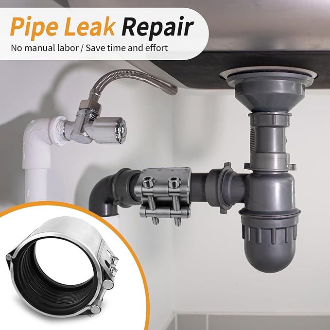 Pipe Repair Clamp Kit -3 Inch 74mm-79mm High Pressure Resistant Pipe Coupling Clamp for Plastic&Metal Pipes, Emergency Duty Leak Sealer with Stainless Steel, Quick Fix for Water/Gas/Oil Lines
