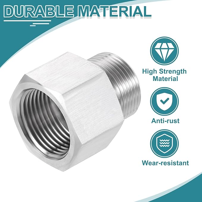 uxcell Pipe Fitting Reducing Adapter, M25 Male x 3/4" NPT Female 304 Stainless Steel Reducer Connector for Water Oil Air Pressure Gauge, Silver