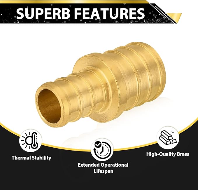 100-Pack Foskan 3/8" x 1/2" PEX Straight Reducing Coupling,Brass Crimp Fittings for PEX Tubing Pipe
