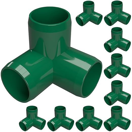 FORMUFIT 1/2” 3-Way Elbow Furniture Grade PVC Fitting in Green, Made in USA, UV-Resistant, Impact-Proof, 0.840” Actual Socket Diameter (Pack of 10)