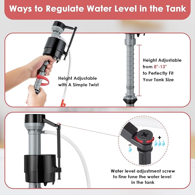 Saillong 1 Sets Toilet Float Replacement Kit, Universal Toilet Flusher Replacement Kit and 2 Inch Flapper Replacements, High-Performance Tank Water Control and Fill Valve