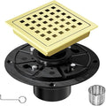 4-1/3 Inch Square Shower Floor Drain with Removable Cover Grid Grate, SUS 304 Stainless Steel, Watermark&CUPC Certified, Chrome Finished (Gold, 4 in)
