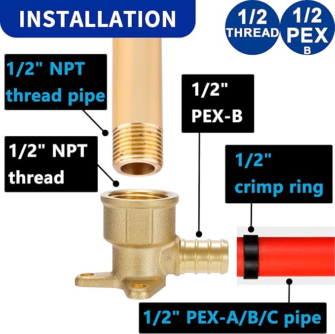 (10 Pack) Lidertik 1/2 Drop Ear Elbow Pex Adapter, 1/2" PEX F1807 to 1/2" NPT Female Threaded Adapter Brass