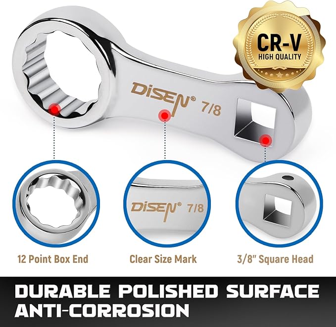 DISEN 9pcs Torque Adapter Set SAE, Durable Torque Wrench Adapter, Torque Adapter 3/8" Drive, 12 Point, Set Including 3/8", 7/16," 1/2", 9/16", 5/8", 11/16", 3/4", 13/16", 7/8"