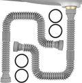 Sink Drain Pipe Kit, 2 Pack Flexible Drain Pipe P Trap, 12.79"-35.03" Flexible P Trap, Under Sink Plumbing for Bathroom & Kitchen, 1-1/4" Adapter Included
