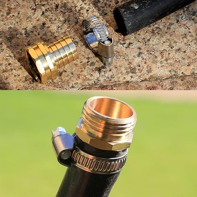 Solid Brass Garden Hose Repair kit Connector with Clamps 3/4" Barb x 3/4" Female,Fit for Garden Hose Fitting,Male and Female Hose Fittings
