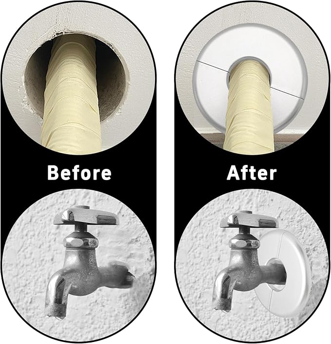 2PCS bociloy 33mm/1.3" ID Wall Split Flange, Silver ABS Round Self-Adhesive Escutcheon Plate, Wall Hole Decoration Cover, Water Pipe Plate Cover