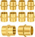 10-PCs HeSun Brass Pipe Fittings Combo, 5-PCs 1" NPT Male + 5-PCs 1" NPT Female Hex Nipple Adapter