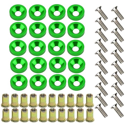 20-Piece Engine Dress up Kit: Aluminum Washers, Bolts & Rivet Nuts (Green)