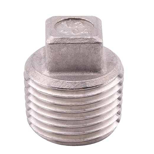 Stainless Steel 304 Cast Pipe Fitting, Square Head Cored Plug, Class 150, 1/2'' NPT Male