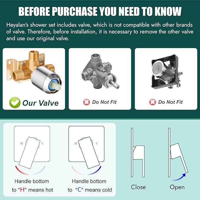Heyalan Shower Faucet Set Square Stainless Steel Bathroom Rainfall Shower System One Handle Single Function Shower Trim Kit with Rough-in Valve Male Thread,Ceiling Mount,12 Inch,Polish Chrome