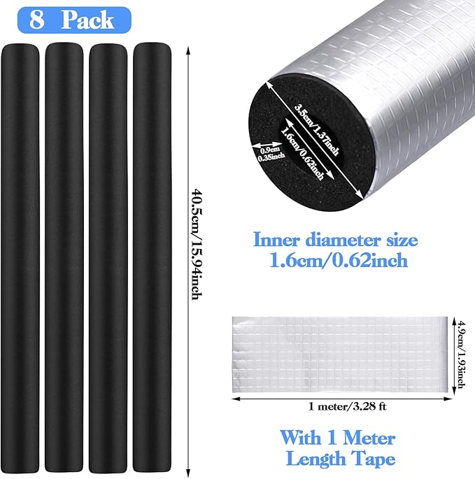 8 Pcs Pipe Insulation Foam Tube,Self Adhesive Pipe Wrap Foam Tube Antifreeze Heat Preservation for Winter Outside Pipes, Irrigation Pipe, Spigot, Water Heater Pipes (1.3 Ft x 0.6 in)